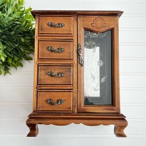 Vintage Wooden Jewelry Box Cabinet